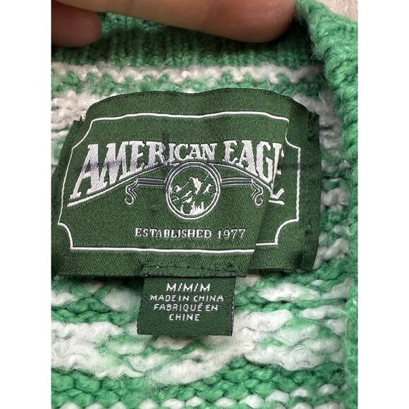 American Eagle AE Fair Isle Snowdrift Crewneck Sweater Green White Size Medium M - Picture 8 of 10